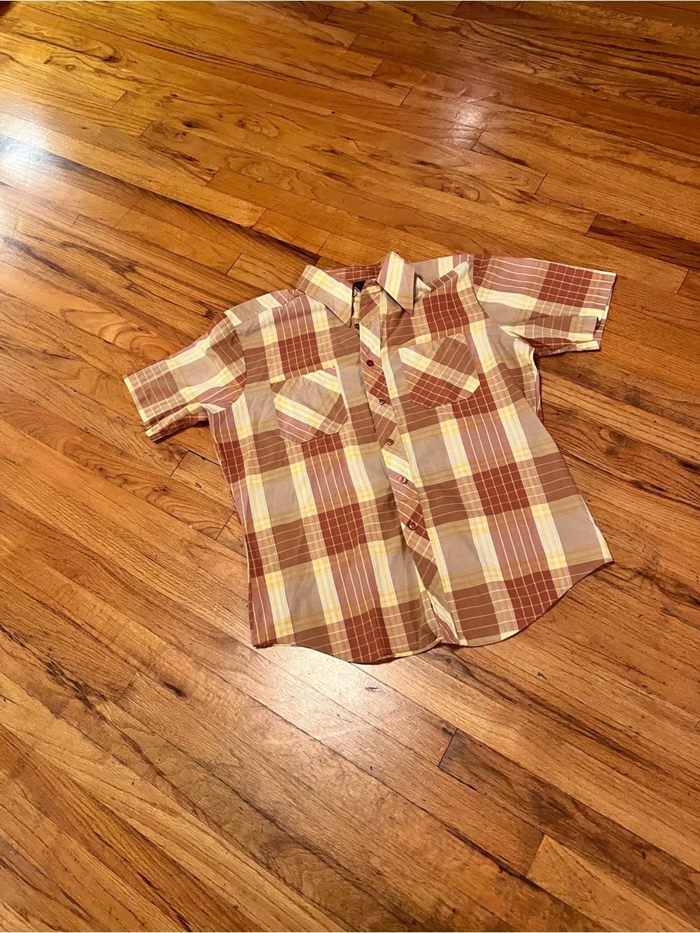 Vintage Plaid Button-Down Shirt - Brown & Yellow